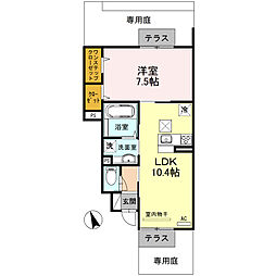 山陽電鉄本線 西新町駅 徒歩8分の賃貸アパート 1階1LDKの間取り