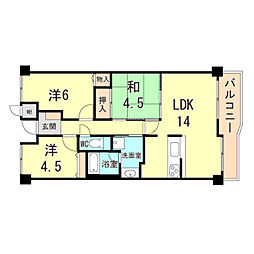 阪急伊丹線 伊丹駅 バス16分 中野下車 徒歩3分の賃貸マンション 4階3LDKの間取り