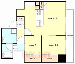 阪急神戸本線 塚口駅 徒歩3分の賃貸マンション 4階2LDKの間取り