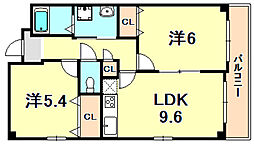 JR東海道・山陽本線 鷹取駅 徒歩5分の賃貸マンション 3階2LDKの間取り