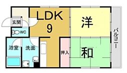 JR東海道・山陽本線 立花駅 徒歩2分の賃貸マンション 5階2LDKの間取り