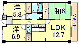 JR東海道・山陽本線 尼崎駅 徒歩9分の賃貸マンション 4階3LDKの間取り
