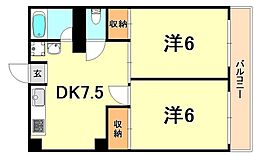JR東海道・山陽本線 鷹取駅 徒歩12分の賃貸マンション 2階2DKの間取り