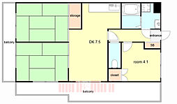 阪急伊丹線 新伊丹駅 徒歩14分の賃貸マンション 4階3DKの間取り