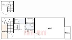 レオネクストさくら五段坂2 1Kの間取図画像