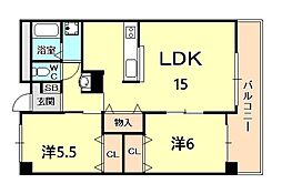 グレースコート西宮 2LDKの間取図画像