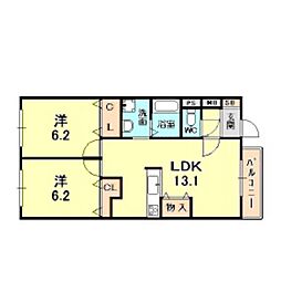 ローズヴィラ甲東園 2LDKの間取図画像