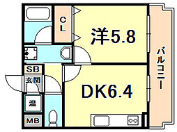 西宮アネックス 1DKの間取図画像
