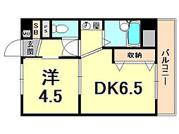 RIVERSIDE夙川 1DKの間取図画像