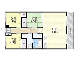 サンロイヤル北園田ブランシュール 3階3LDKの間取り