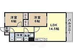 WIZ PLAISAR 若王寺 3階2LDKの間取り