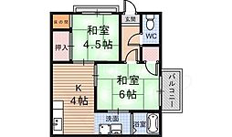 大川文化A棟 2Kの間取図画像