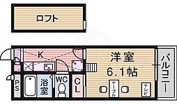 レオパレスニュー猪名寺 1Kの間取図画像