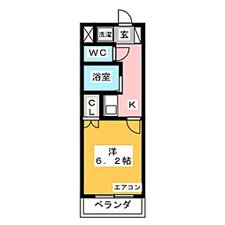川口プラザＢ 4階1Kの間取り