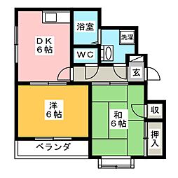 ロイヤルメゾン 3階2DKの間取り