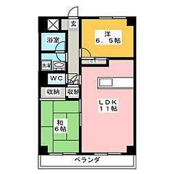 フクロク・ハイ・マンション3号館 2LDKの間取図画像