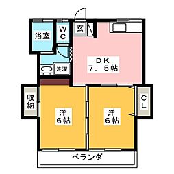 フラワーハイツ 2DKの間取図画像