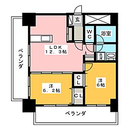 フクロク・レーヴ・マンション 2LDKの間取図画像