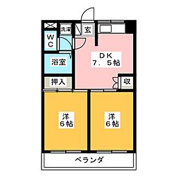 第二ドリームハイツ 2DKの間取図画像