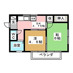 小峰ハイツ 2Kの間取図画像