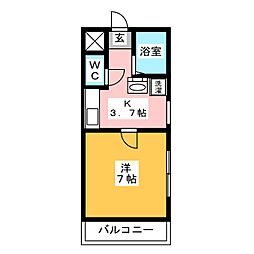 スカイハウス 1Kの間取図画像