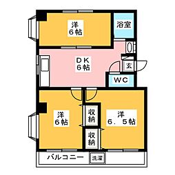 第2平田マンション 3DKの間取図画像