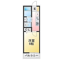 Espacio芝A 1Kの間取図画像