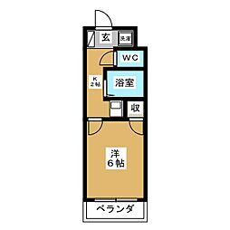 蕨プラザH 1Kの間取図画像