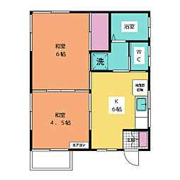 貫井コーポ 2階2DKの間取り