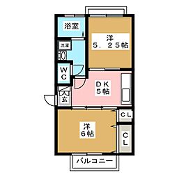 第二サンフィールド 2DKの間取図画像