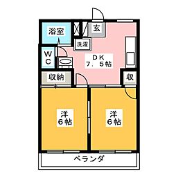 第2ホワイトハイツ 2DKの間取図画像