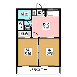 シャテロハイツ 2DKの間取図画像