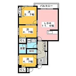 本町アパートメントE 3LDKの間取図画像