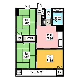 蓮見マンション 4階3DKの間取り