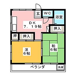 弥生荘第二 2階2DKの間取り