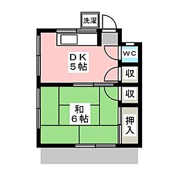 鳩ヶ谷荘 1階1DKの間取り