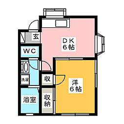 第2グリーンハイツ 2階1DKの間取り
