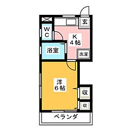 ヒバリヒルズ 2階1Kの間取り