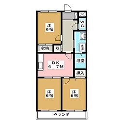 パークハイツ野村 2階3DKの間取り
