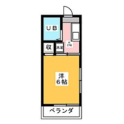 スカイヒルズII 2階1Kの間取り