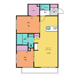 ラ・カーサ　セレッソ　イースト 102 1階2LDKの間取り