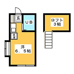 三友ハイツ第2 1階ワンルームの間取り