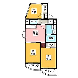 サンキャッスル2 3DKの間取図画像