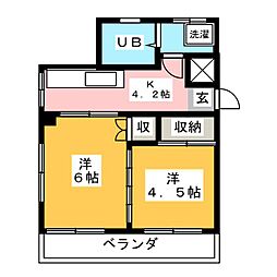ハイネスオヌキ 2Kの間取図画像
