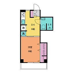 リバーサイド小澤 4階1DKの間取り