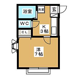 K2ハイム 1階1Kの間取り
