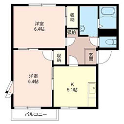 フラッツ山下 B 1階2DKの間取り
