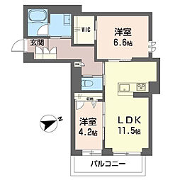 ジュモー川越 1階2LDKの間取り