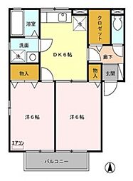 シャンティーユ曙 2階2DKの間取り