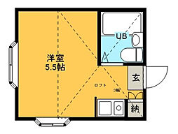 きのめハイツ 2階1Kの間取り